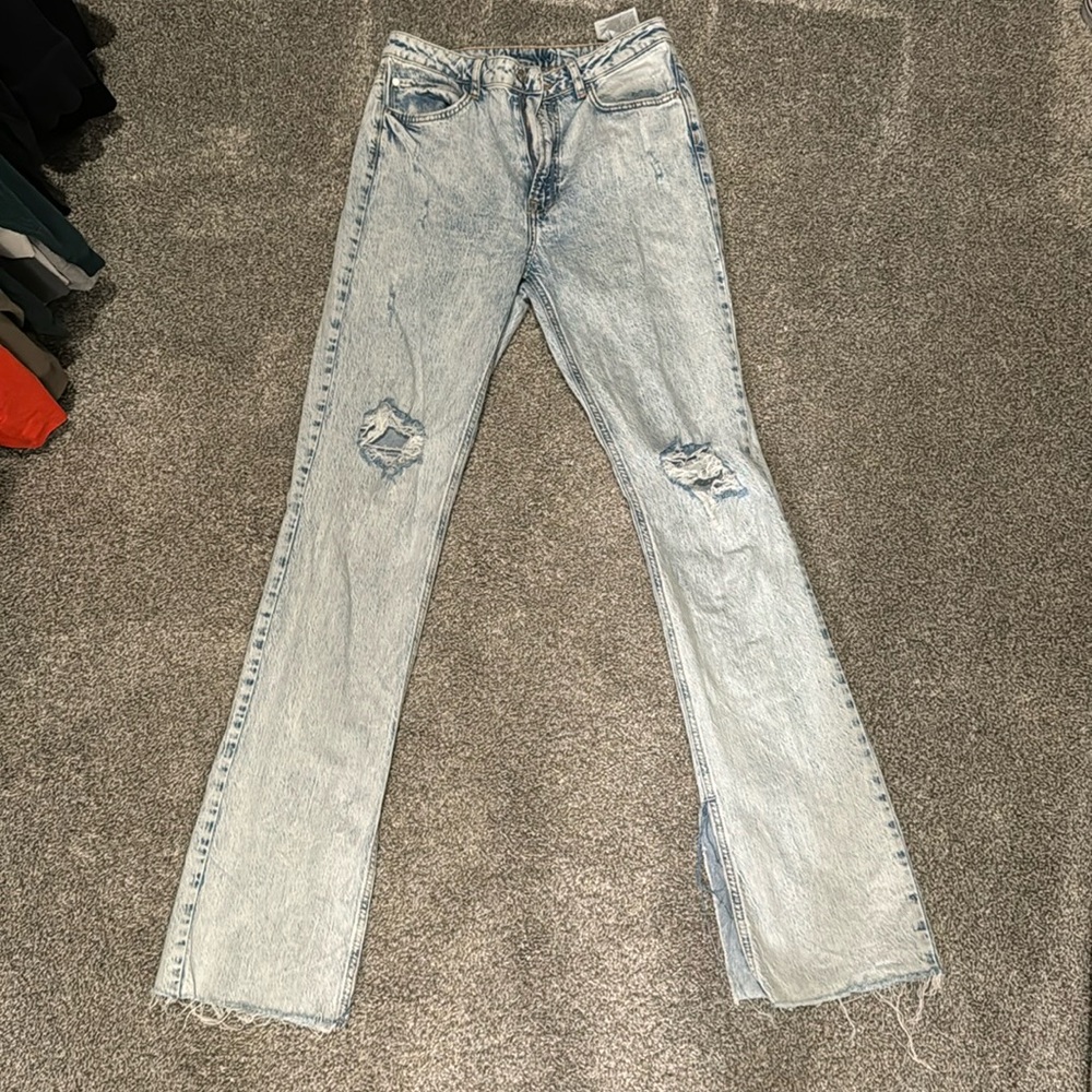 zara high rise distressed slit ankle